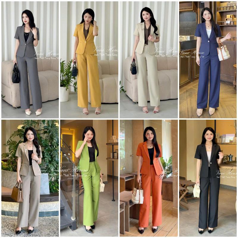 TJ83 Set nguyên bộ áo Vest quần suông Nữ Women Top