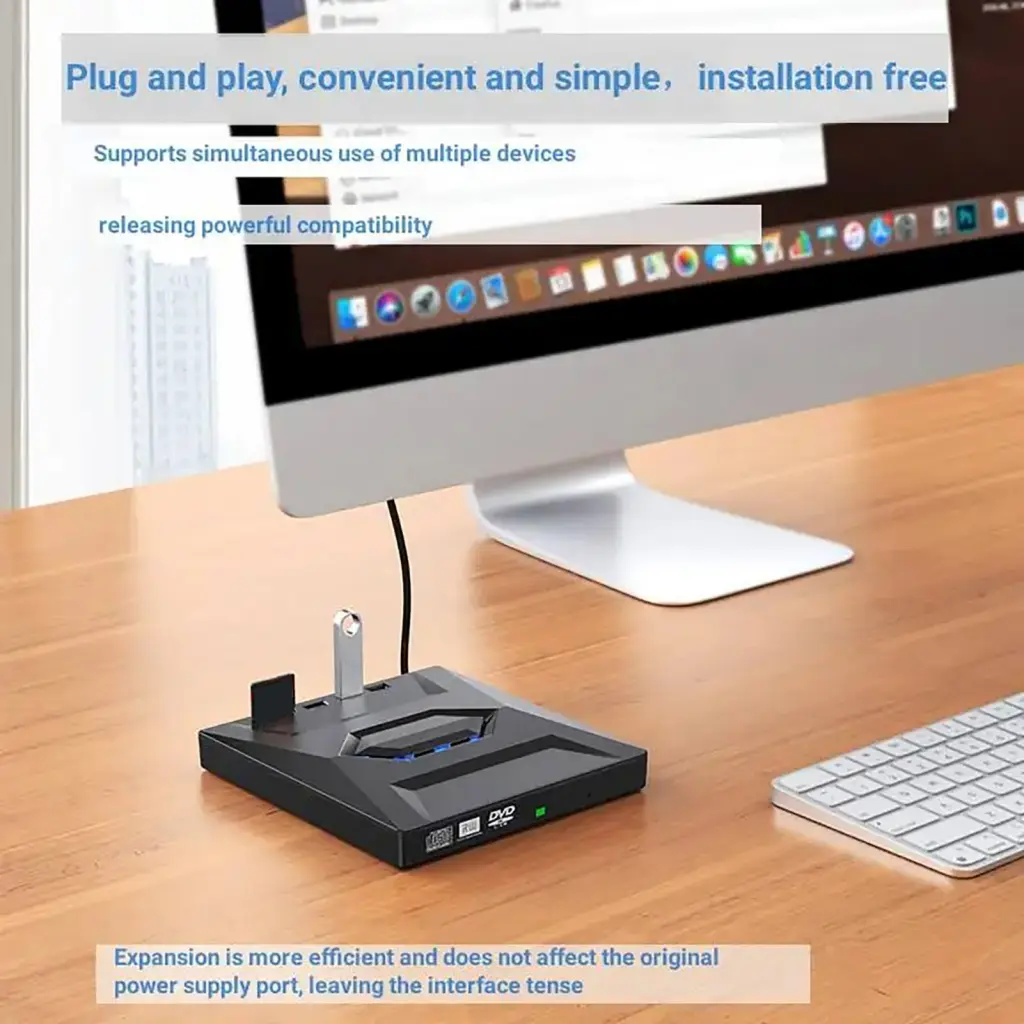 tecerei External Optical Drive Replacement Portable External Dvd Drive Usb 3.0 High Speed Burner Writer Player for Laptop Vcd Rw Compact Disc Computer Accessories