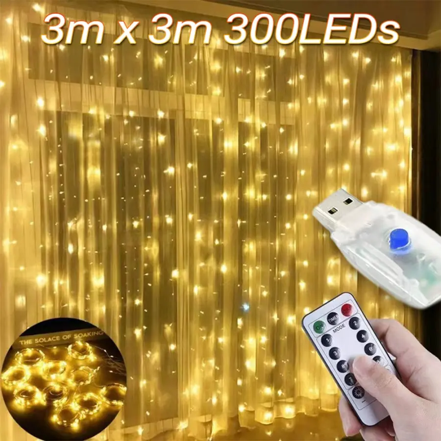 Lampu Hias Tumblr Tirai Led 3x3 meter Dekorasi Lampu Hias Natal Pesta Wedding with Remote