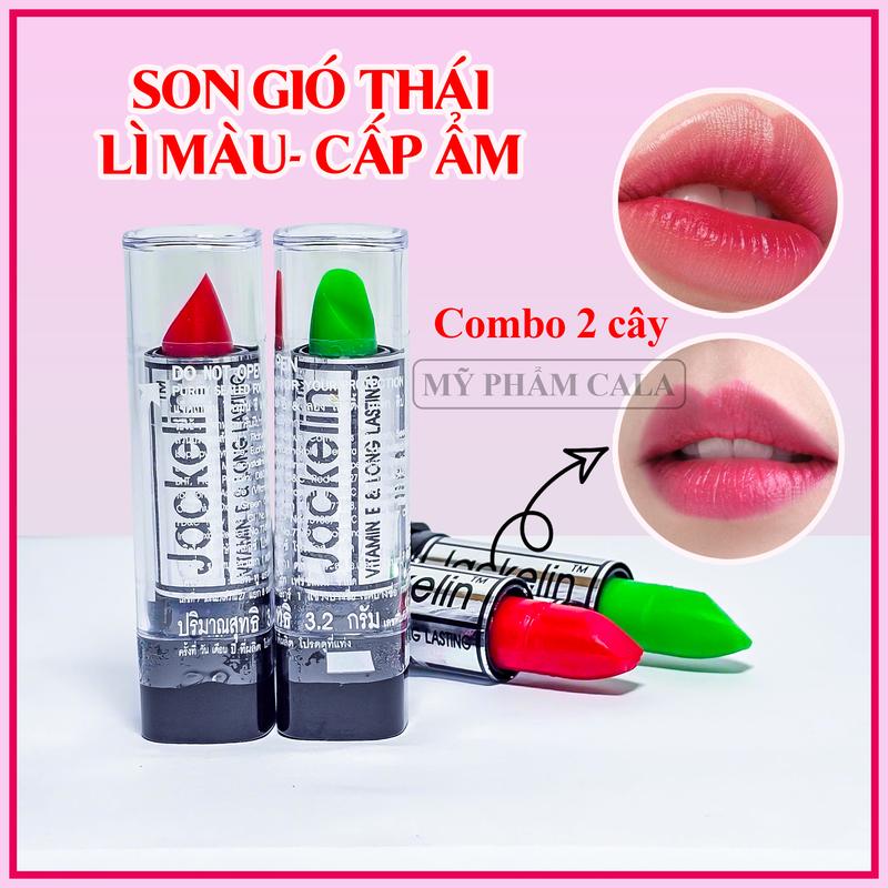 (2 cây) Son Gió Jackelin Thái Lan dưỡng môi có màu hồng bền màu hàng chuẩn