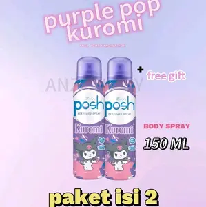 [paket isi 2]POSH PARFUM SPRAY PURPLE POP KUROMI   150ML +FREE GIFT EDISI SANRIO/ PARFUM WANITA / PARFUM CEWEK/PARFUM LUCU/PARFUM BADAN/PARFUM TAHAN LAMA/PARFUM ANAK SEKOLAH