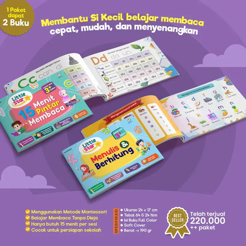 [ISI 2 BUKU] Buku Anak Belajar Membaca - Little Star 15 Menit Pintar Membaca Metode Montessori 1