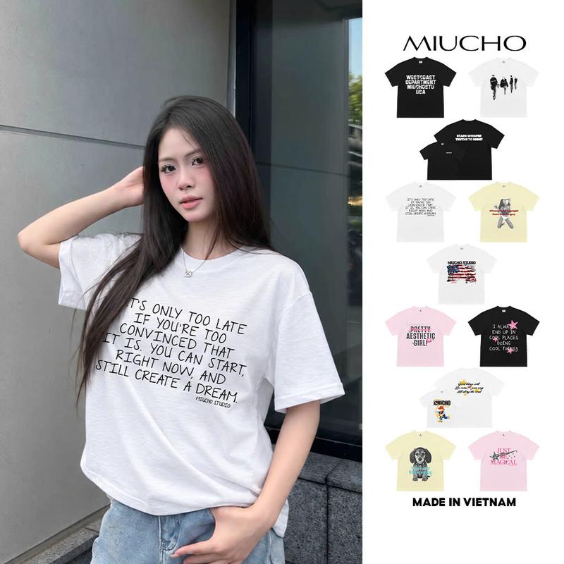 Áo thun nữ form boxy chất slub thoáng mát BST Miucho