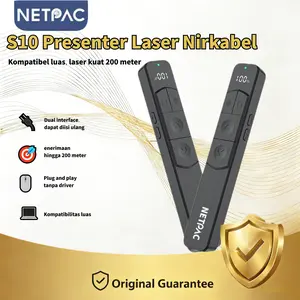 NETPAC S10 Penunjuk Presentasi Laser Wireless dengan Tampilan Digital LED & Port Input Tipe C untuk Pengisian Ulang Kompatibel dengan Windows Mac Android