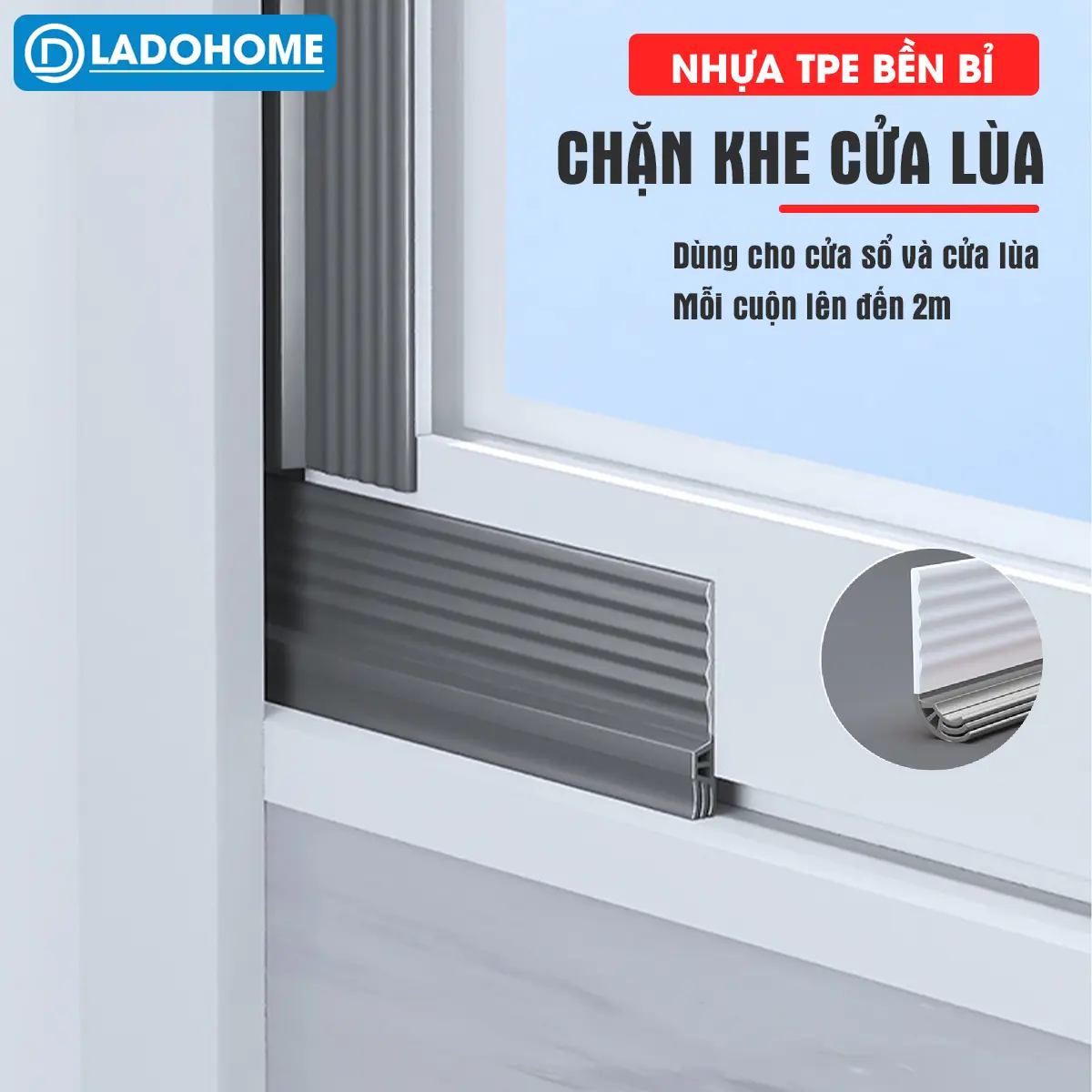 Chặn khe cửa sổ, cửa lùa, cửa sổ đường ray hoặc cửa đóng mở D1960, có sẵn keo dán giúp ngăn gió bụi, côn trùng và cách âm