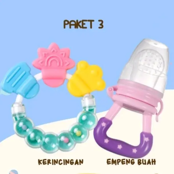 Paket Hemat 3 / Empeng Buah/Teether Kerincingan Bayi/Paket Hemat isi 2