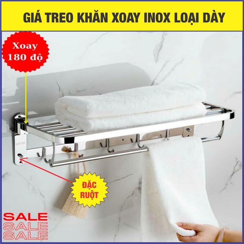 [LOẠI I -DÀY] GIÁ TREO KHĂN INOX xoay gập đứng được - Đế vít tường loại đặc, dày, chịu lực tốt, kệ treo khăn tắm, thiết bị nhà tắm