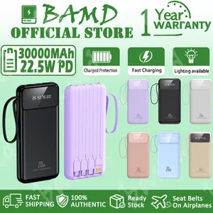 Powerbank 30000mAh 22.5W PD Lightweight 4IN1 Fast Charging Cable Dual USB Flashlight untuk iOS/Android Aman untuk Pesawat