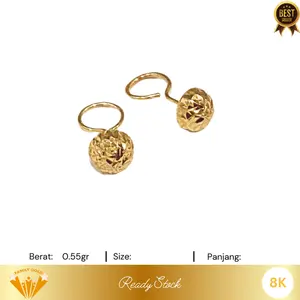 Anting Emas Kadar 8K Model Toge Bola Ukir Family Gold