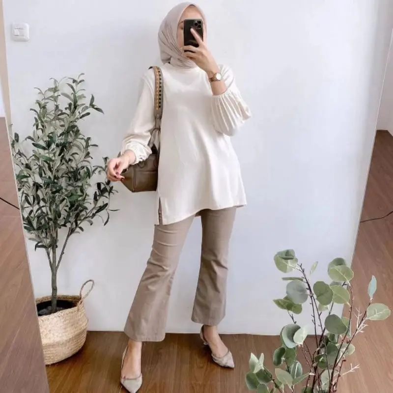 HANOVER BLOUSE LENGAN PANJANG TANGAN KARET BELAH SAMPING BAHAN KNIT PREMIUM 2