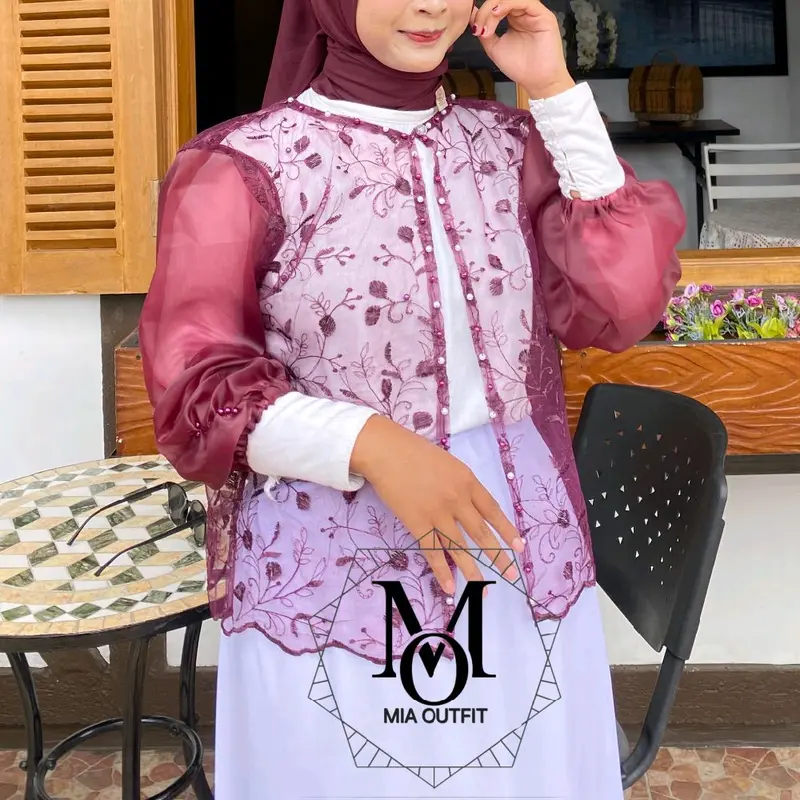 LILY OUTER CROP BRUKAT RANDOM MOTIF / OUTER BRUKAT SAPTO  + ORGANZA  [ BAJU KONDANGAN ,HARI RAYA LEBARAN,LAMARAN ] MEWAH NEW 2025 3