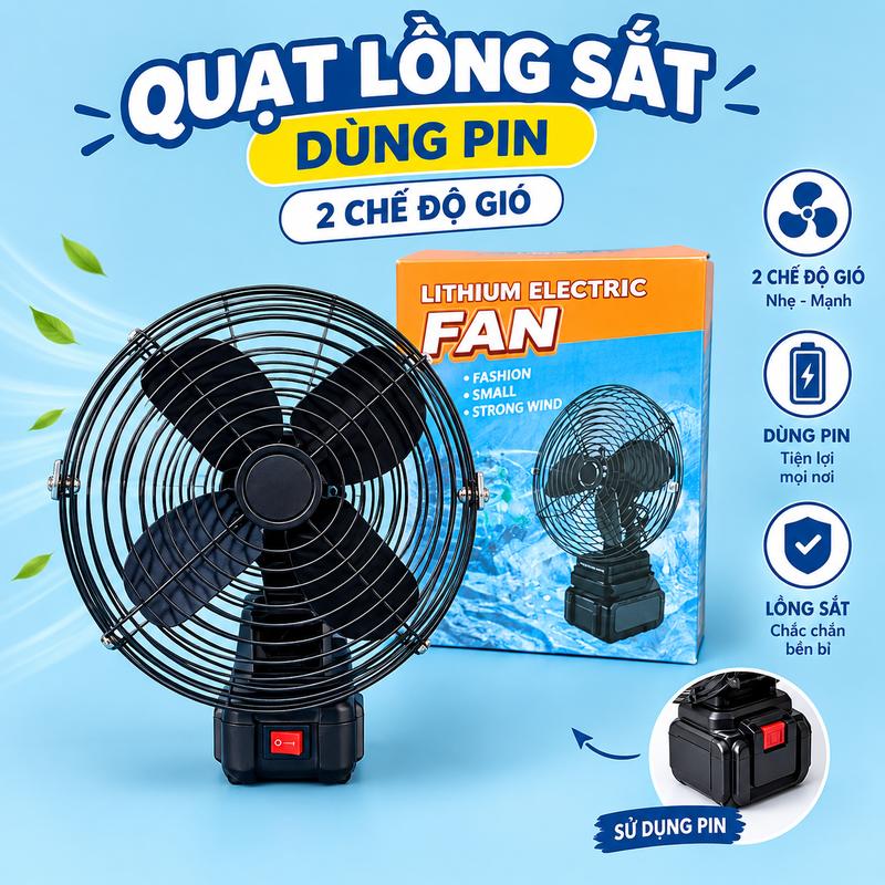 [Xả Kho] QUẠT KO QUAY Tích Điện Dùng Pin 21V, Gió Xa 19m/s, 2 Chế Độ Gió, Lồng Sắt Bền Bỉ, Nhỏ Gọn Tiện Lợi