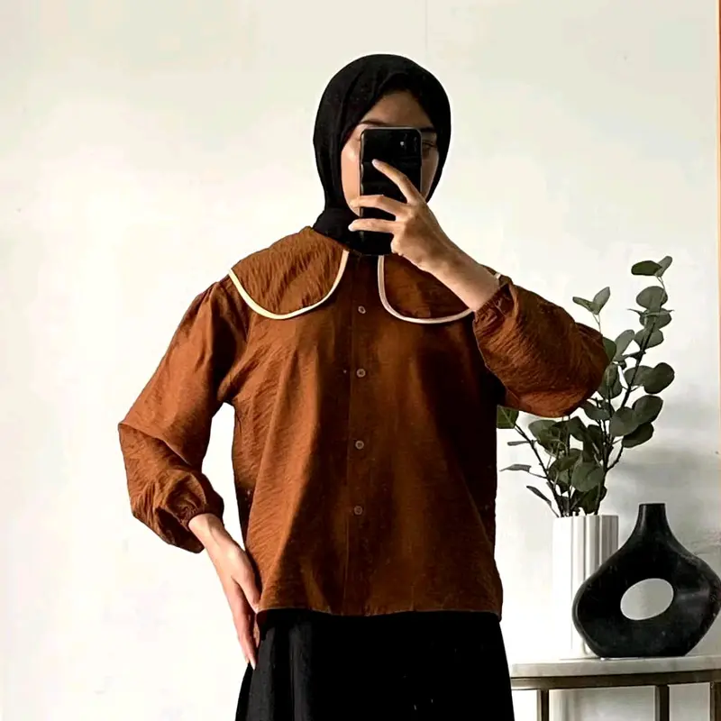 Genie Blouse Wanita Layer List Busui Friendly Polo Linen Premium 8