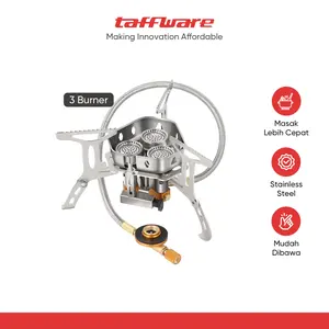 TaffSPORT Kompor Gas Portable Lipat 3 Burner Ultralight Camping Stove - KV36