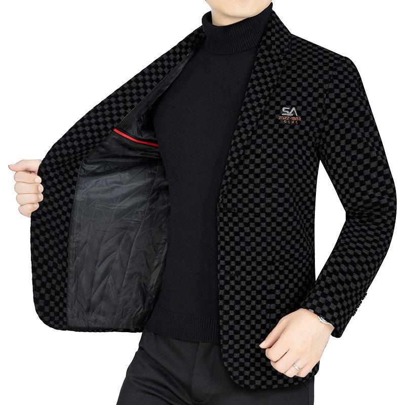 Áo Khoác Vest Nam, Thiết Kế Ca Rô, Phong Cách Thường Ngày Ngoại Cỡ, Thích Hợp Cho Mùa Xuân Và Mùa Thu, Bộ Đồ Công Sở, Độc Quyền Cho Bố Jacket Menswear Kem Dài Tay 4