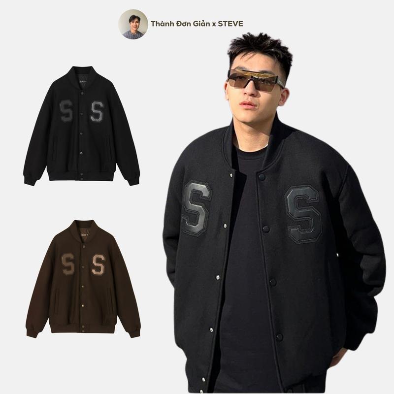    TDG X STEVE   Áo khoác dạ nam nữ Bomber SS  áo khoác unisex dạ phối da cao cấp Màu Đen Nam Menswear - MÃ AK06 Jacket 