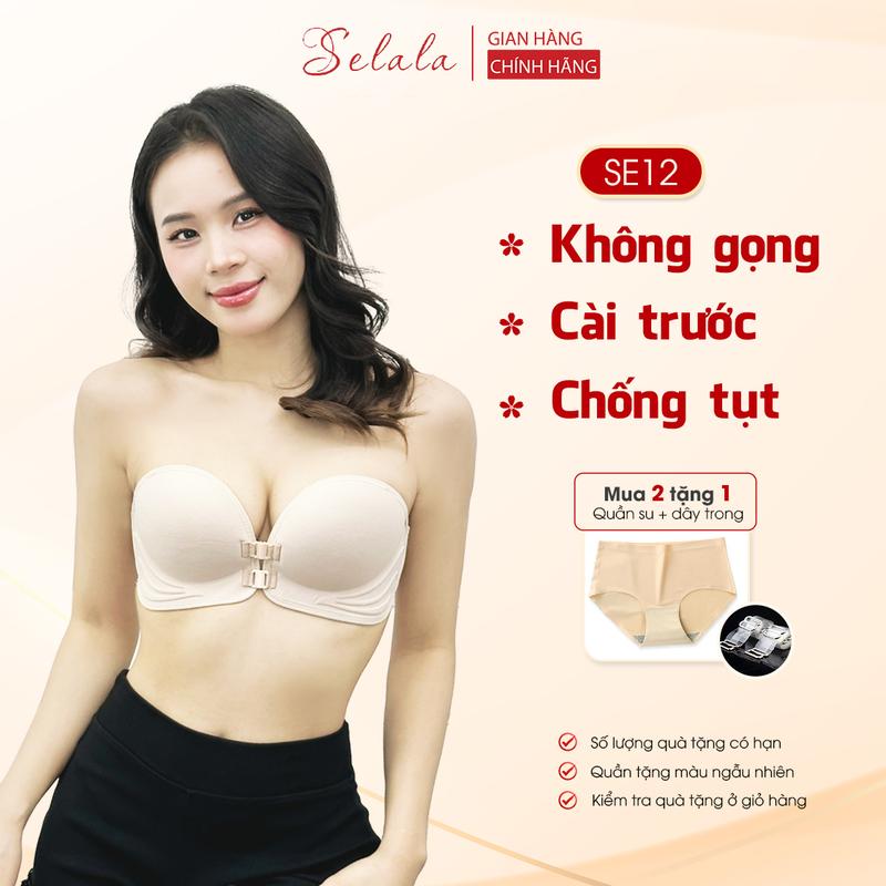[Mua 2 tặng 1 quần su] Áo Lót Không Dây Nữ Cài Trước Selala Không Gọng Chống Tụt  Đệm Bàn Tay 3D Nâng Đẩy Tạo Khe Bra  Cup SE12