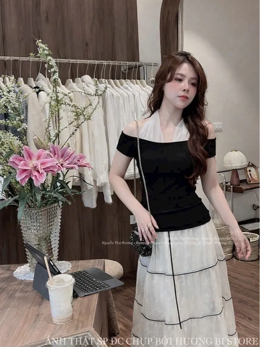 Áo Nữ Ngắn Tay Hàn Quốc Ôm Dáng Trễ Vai Phối Yếm Thời Trang - HL05 | BigBuy360 - bigbuy360.vn