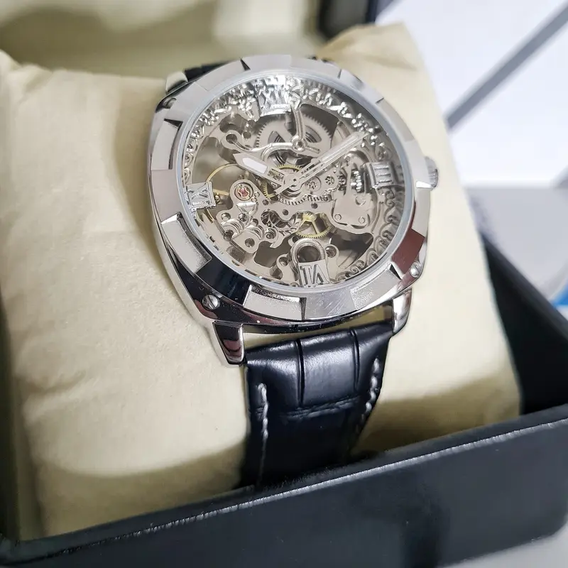 Jam Tangan Pria Original FORSINING Invisible Automatic Otomatis Mechanical Mekanik Skeleton Tali Kulit Hitam Black Leather Anti Air Water Resist Watches 2