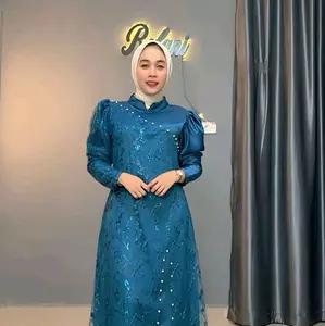SHAKIRA DRESS SILK MIX TILLE BURKAT APLIKASI MUTIARA GAMIS PESTA KONDANGAN EMERAL BLUE/MOAHOGANI/BURGANDI/MODEL TERBARU
