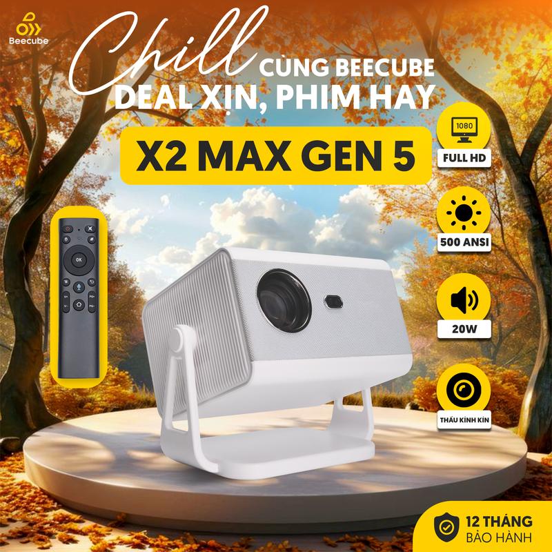 {BEECUBE LIVE} Máy Chiếu Mini Beecube X2 Max Gen 5 - Full HD hỗ trợ 4K - Bảo Hành 1 Đổi 1 Trong 12 Tháng, Máy Chiếu Tích Hợp Âm Thanh, Độ Sáng Cao