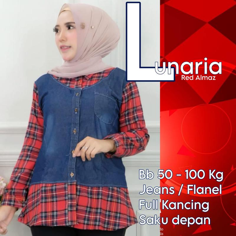 ATASAN WANITA MODEL JEANS KOMBINASI KOTAK UNTUK BB 40 - 100 KG ALL REAL PICT 8