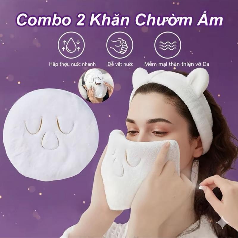SET 2 Khăn Chườm Nóng Mặt 2 Lớp Dày Dặn SPA Dưỡng Ẩm Trẻ Hóa Chăm Sóc Da Khăn Bổng Đắp Mặt Ủ Ấm Xông Hơi Thư Giãn, Chăm Sóc Da (LA5)