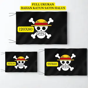 Bendera One Piece Terbaru Ukuran 90x60 120x80 32x50 Kecil Sedang Besar Full Ukuran Bahan Katun Satin Halus Printing DTF Tajam Tahan Lama