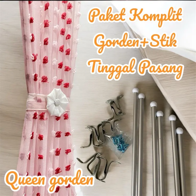 Gorden Kupu-kupu Ikat Pita Jendela Minimalis Fullset Stik - Curtain Pink Vitrase lengkap dengan besinya hordeng 2