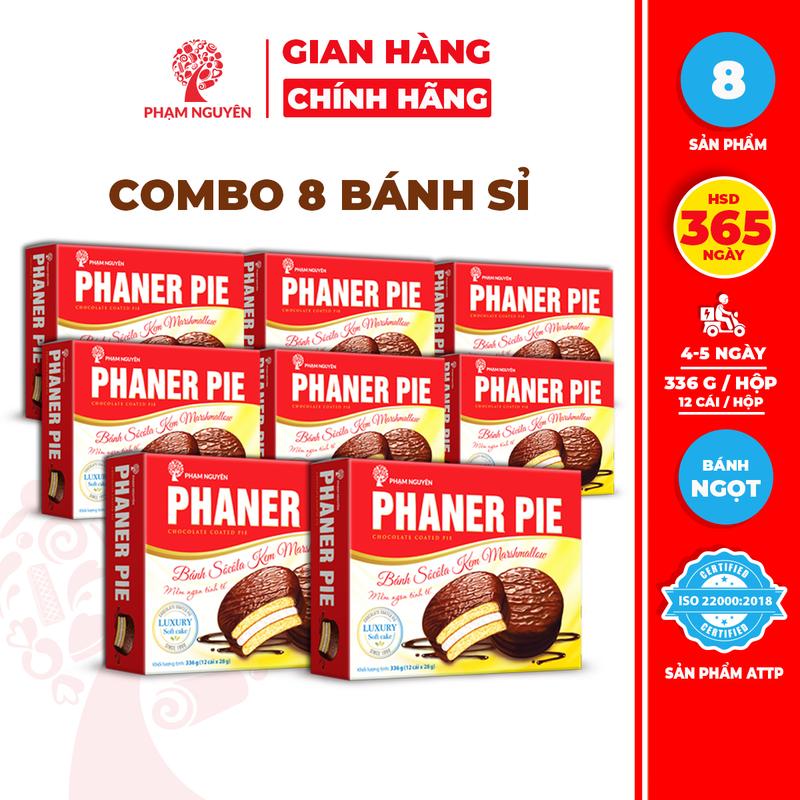 BÁNH KẸO SỈ Combo 8 Hộp Bánh phủ socola nhân kẹo dẻo Phaner Pie Đỏ 336g | Bánh ăn vặt Socola | Đồ ăn vặt | Food | Thức Ăn | Snack Sô Cô La | Chocolate