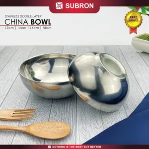 SUBRON China Bowl Mangkok Stainless 12cm 14cm Mangkuk Makan Serbaguna Nasi Sayur Soup Sup Kuah Steel