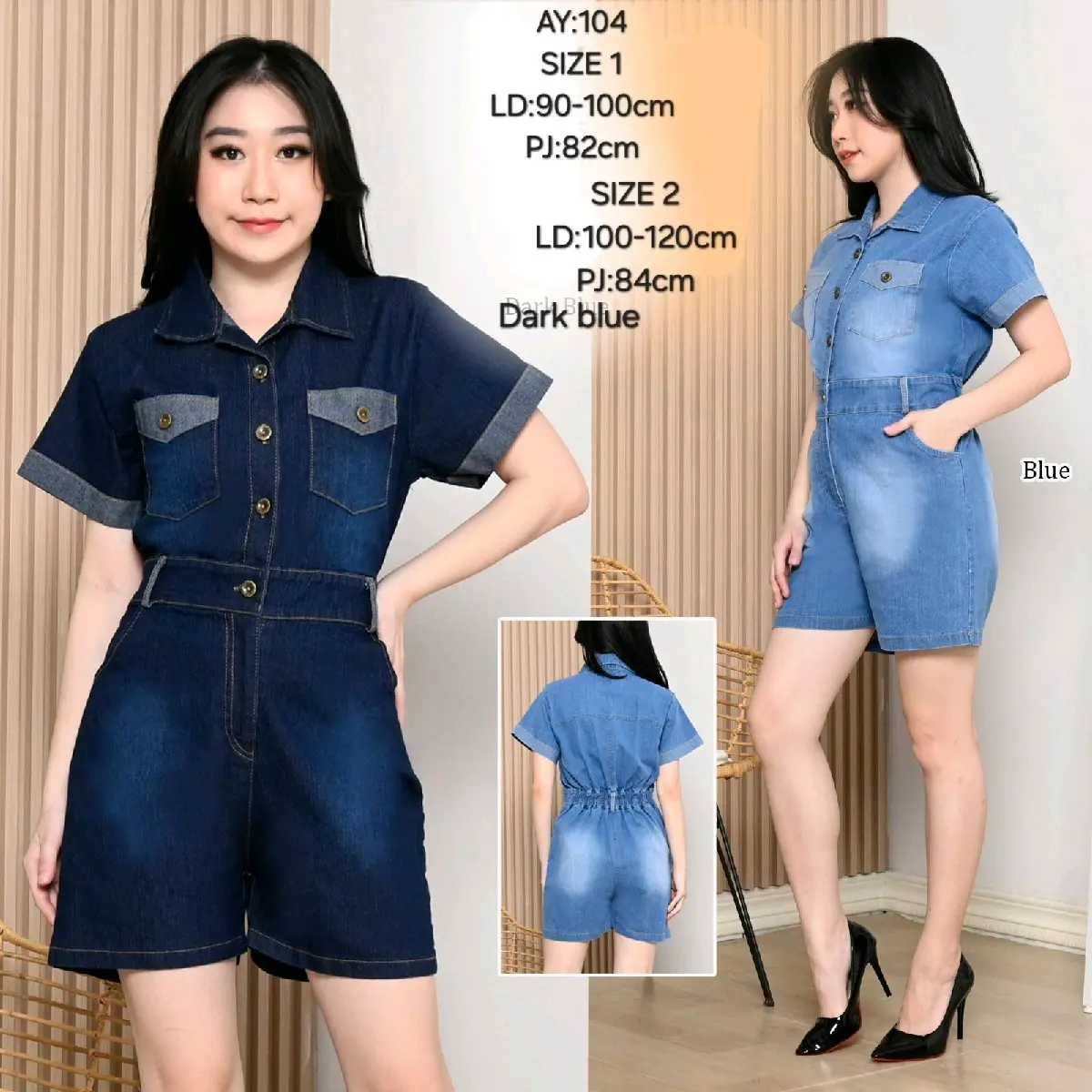Jumpsuit Jeans Strech Wanita Cantik/Depan Kancing Hidup  Kode AY-104