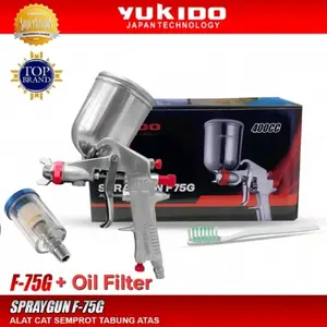 Yukido Spray Gun F-75G Tabung Atas 400ml Semprotan Cat Kompresor Berkualitas Bergaransi Resmi Oil Filter Termasuk