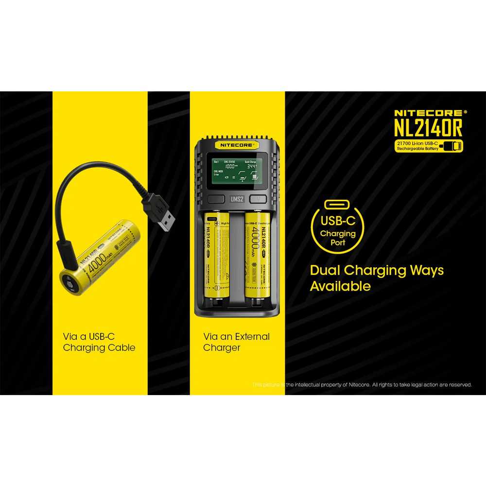 NITECORE Baterai Isi Ulang 21700 Recharge Li-ion 3.6V 5A 4000mAh 1 PCS - NL2140R