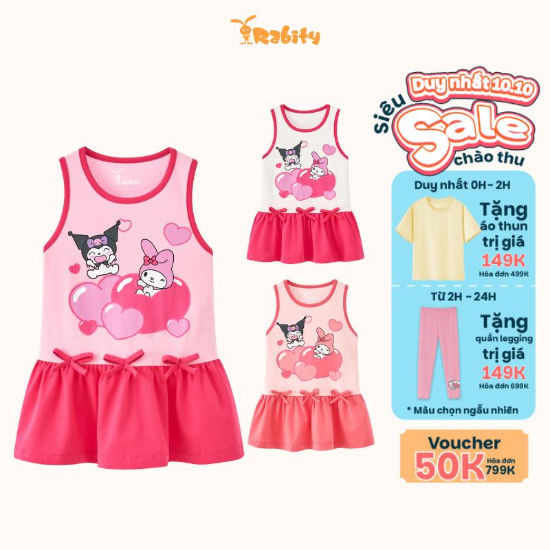Đầm thun cho bé gái đi chơi trung thu thiết kế sát nách in hình Kuromi Rabity 952.903