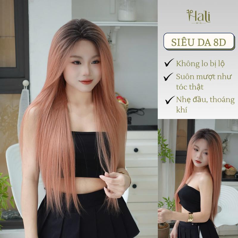  Tóc giả HALI nguyên đầu 8D Balayage Hồng Cam dáng thẳng 70cm Chất tóc protein phủ nano chống rối và suôn mượt tự nhiên giống tóc thật đến 99% 