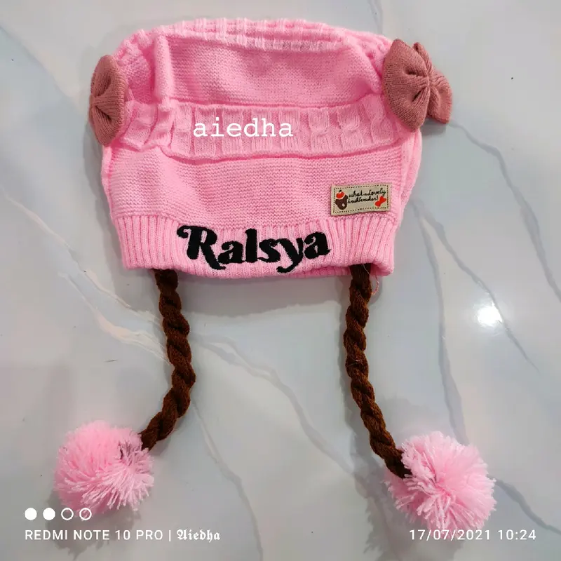 Topi Kupluk Kepang Anak Bayi INURHA Bordir Nama Cewek perempuan 4