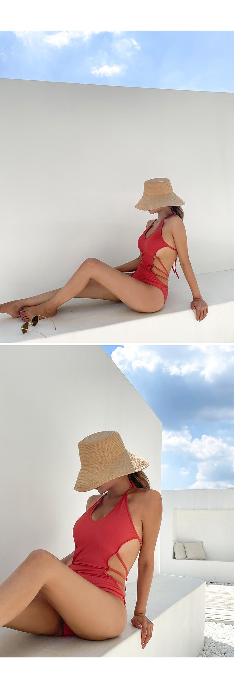 Product Introduction of Women's One Piece Swimsuit Neck Double Straps Crisscross Back Tie Bathing Suit 6