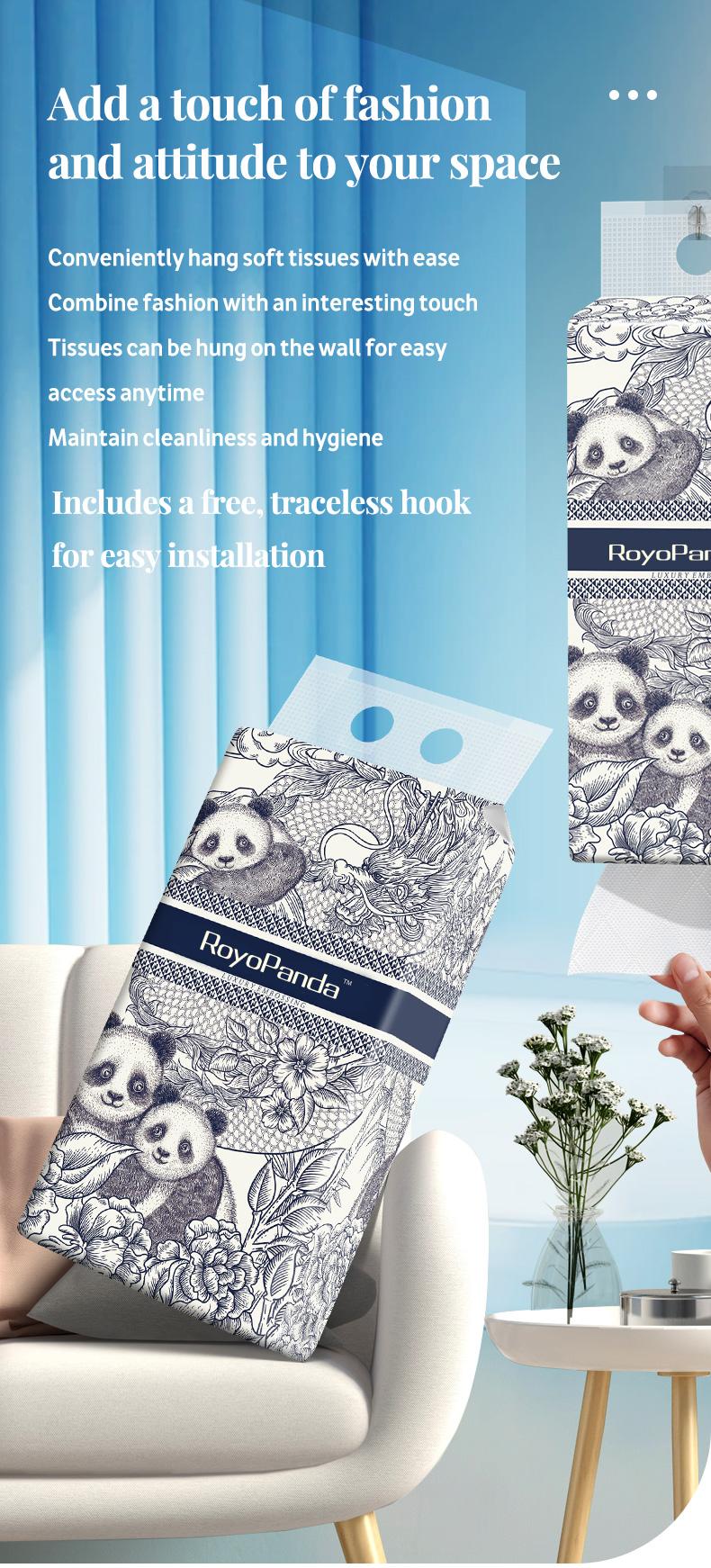 Product Introduction of [5 PCS]ROYO PANDA Tissue Hanging Tissue Soft Deluxe Tissue Facial Tissue Cheerful Tissue Comfortable Tissue Hanging Tisu 5000 Sheets 4 Lapis, 5 Pek 140*170mm, 1000 Helaian 9