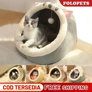 FOLOPETS Tempat Tidur Kucing & Anjing - Pet Bed Nyaman dengan Desain Sarang! (Kasur & Rumah Kucing, Warna Ungu Elegan, Cocok untuk Semua Hewan Peliharaan)