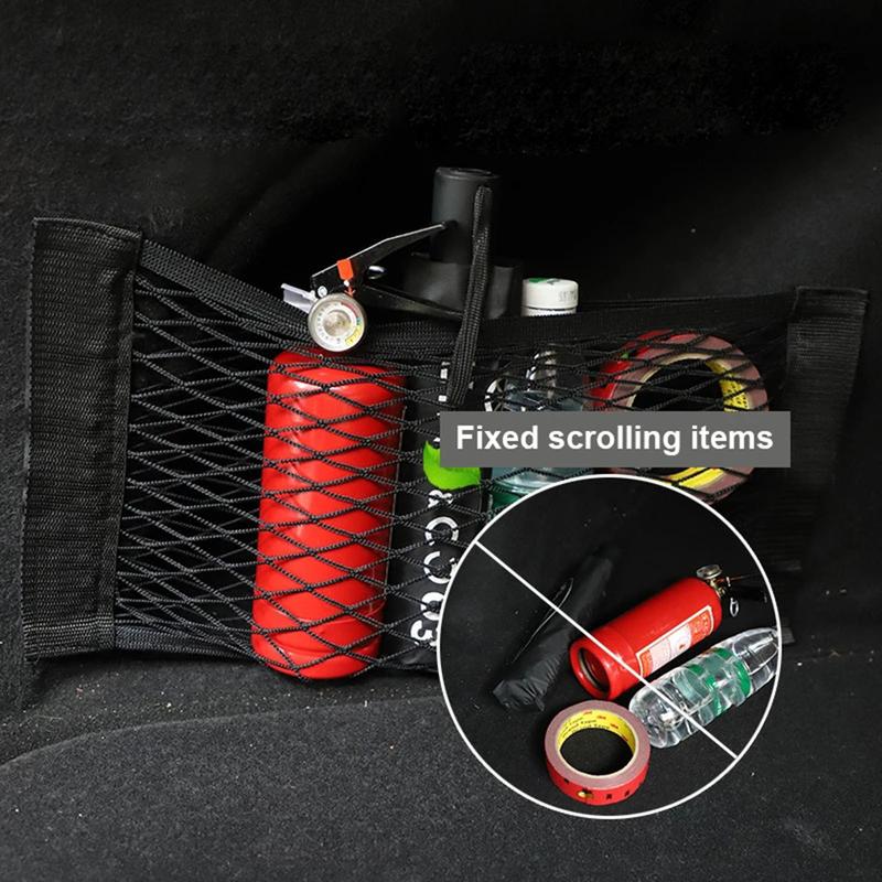 Product Introduction of Car Back Rear Trunk Storage Net Seat Elastic String Net Magic Sticker Mesh Storage Bag Auto Organizer Seat Back Bag 31