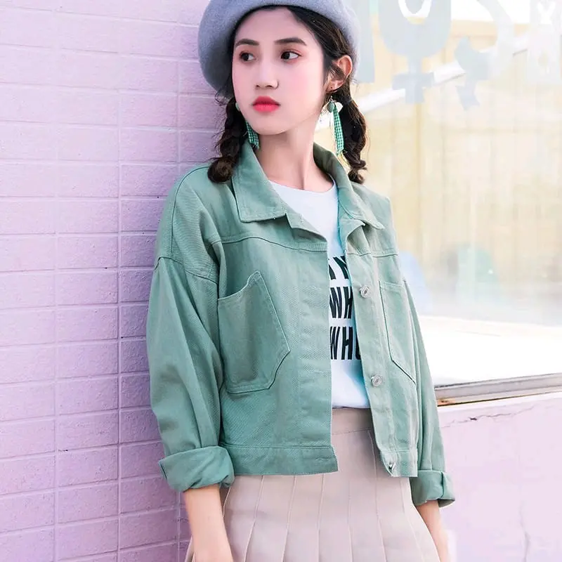 Jaket Jeans Semi Crop Oversize - XXL Wanita Outer Denim Panjang Cewek Keren Casual Simple Formal Nyaman 1