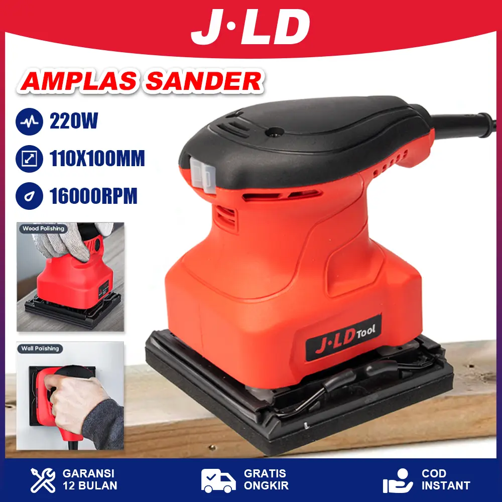 JLD Palm Sander Mesin Amplas Tangan Listrik 220w Finishing Sander 10000rpm Mesin Amplas Sander Polishing Grinding Machine J4510