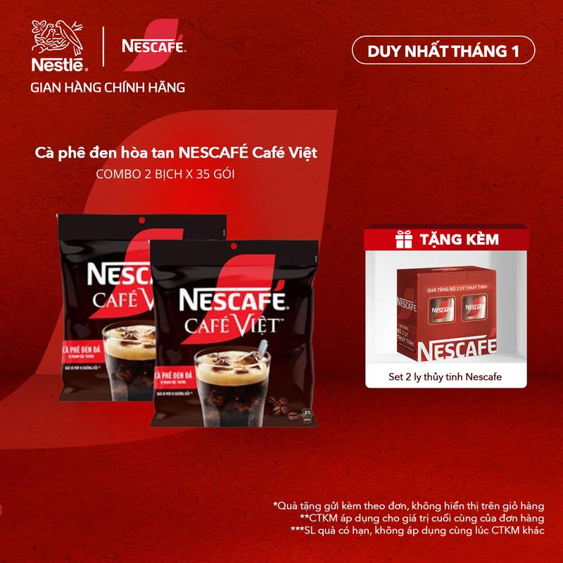  Nestlé VN Combo 2 Bịch Cà phê đen hòa tan NESCAFÉ Café Việt  Bịch 35 gói x 16g -LS 
