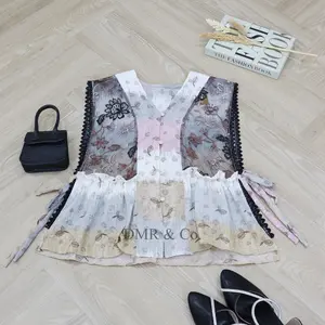 Vest Crop Oversize Atasan Top Casual Outer Korean Style Rompi Wanita Brokat Motif Hitam Panjang | DMR Flaura