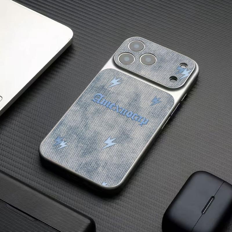 Ốp lưng da vân cửa sổ lớn họa tiết chữ Lightning bằng tiếng Anh, Tương thích iPhone 16/17 Pro Max/15 Pro Max/14/13/12/11/X/XS Max, chất liệu TPU bảo vệ màn hình chống rơi, chống sốc toàn diện.