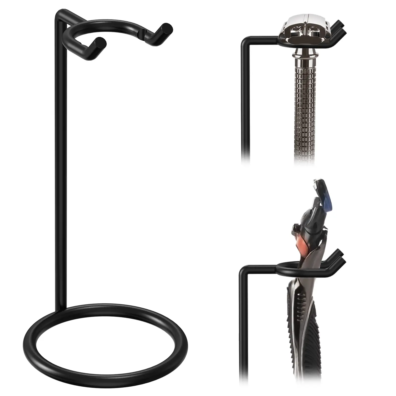 Stainless Steel Safety Razor Stand, Men's Travel Shaving Razor Holder Compatible with Long Handle Safety Razor, Fusion 5 Proshield (Black)