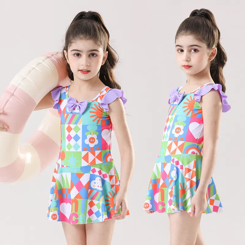 Girls One-piece Swimsuits Children's Sun Protection Swimsuits Zipper Sports Swimsuits Youth Beachwear