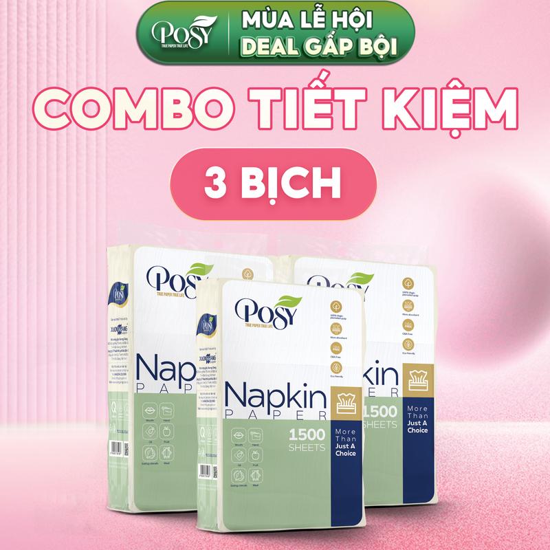  POSY COMBO 3 BỊCH GIẤY ĂN RÚT CAO CẤP 1500 TỜ 2 LỚP Kích thước 10x20cm Thân thiện môi trường Dùng cho gia đình công ty nhà hàng 