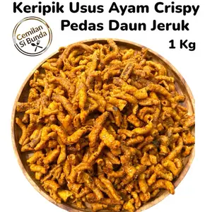 1 KG KERIPIK USUS AYAM PEDAS DAUN JERUK Super Renyah Snack Food